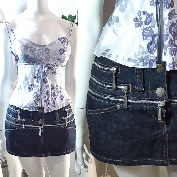 Italian Biker Skort💙90's Blue Denim Mini Skort💙 Heans Short-Skirt - Picture 3 of 15